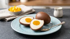 バニラムースとマンゴーのハートが入ったチョコレートエッグは、ユニークなイースターデザートです。